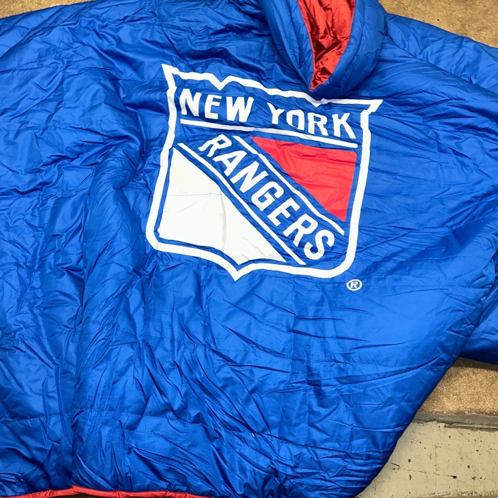 New York Rangers NHL Puffer Poler Reversible Camp Snap Poncho NWT